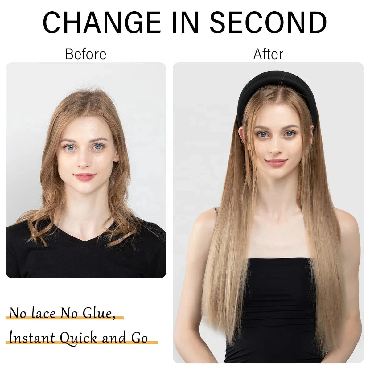 Wholesale 26"  Natural Headbands Wig Headband Hair Extension Wigs Long Ombre Kinky Straight Wig Synthetic For White Women
