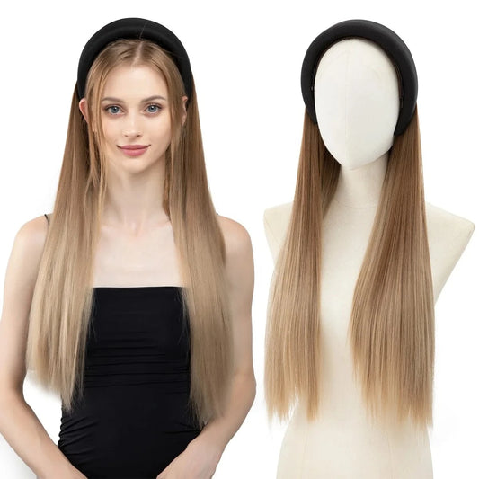 Wholesale 26"  Natural Headbands Wig Headband Hair Extension Wigs Long Ombre Kinky Straight Wig Synthetic For White Women