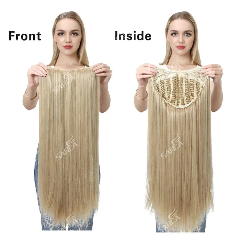 Wholesale 28" Vendor  Long Straight Synthetic Natural Hair Clip in 3/4 Half Wig Half Up Half Down Upart U Part Wigs Extensions
