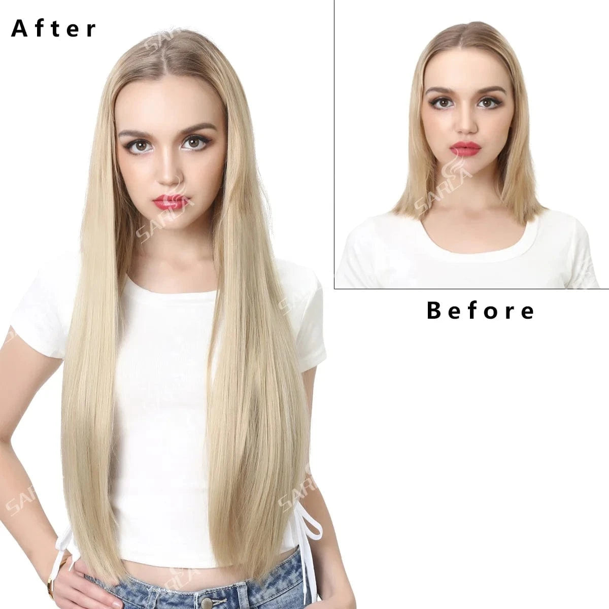Wholesale 28" Vendor  Long Straight Synthetic Natural Hair Clip in 3/4 Half Wig Half Up Half Down Upart U Part Wigs Extensions
