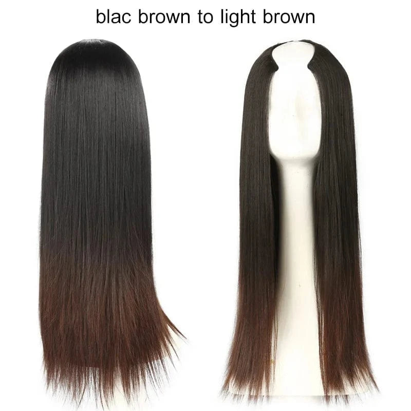 Wholesale 28" Vendor  Long Straight Synthetic Natural Hair Clip in 3/4 Half Wig Half Up Half Down Upart U Part Wigs Extensions