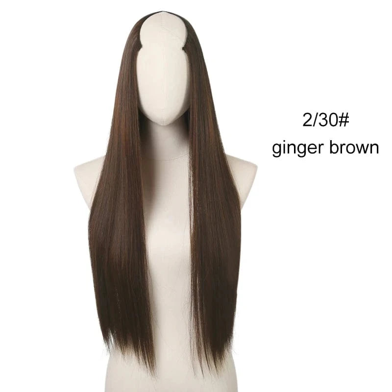 Wholesale 28" Vendor  Long Straight Synthetic Natural Hair Clip in 3/4 Half Wig Half Up Half Down Upart U Part Wigs Extensions