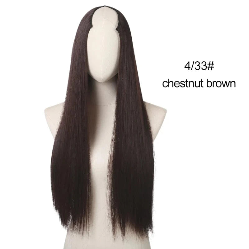 Wholesale 28" Vendor  Long Straight Synthetic Natural Hair Clip in 3/4 Half Wig Half Up Half Down Upart U Part Wigs Extensions