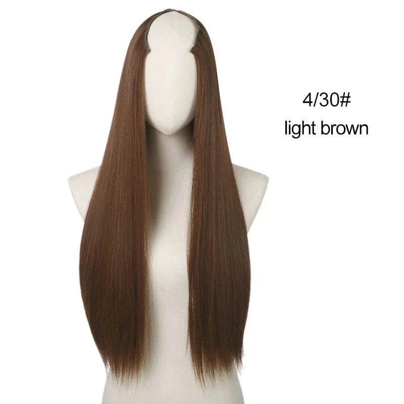 Wholesale 28" Vendor  Long Straight Synthetic Natural Hair Clip in 3/4 Half Wig Half Up Half Down Upart U Part Wigs Extensions