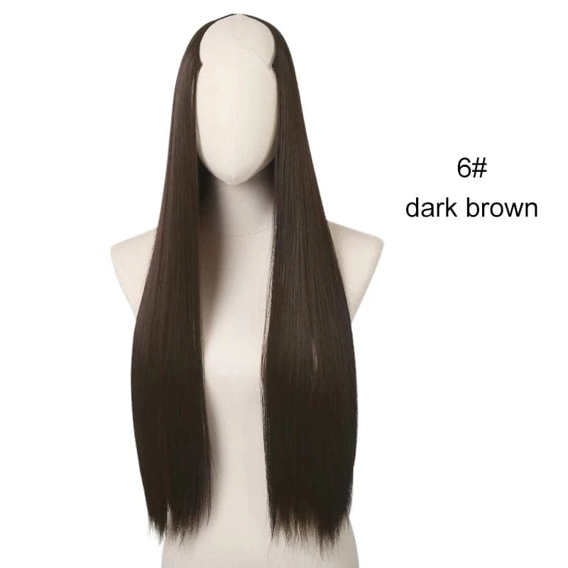 Wholesale 28" Vendor  Long Straight Synthetic Natural Hair Clip in 3/4 Half Wig Half Up Half Down Upart U Part Wigs Extensions