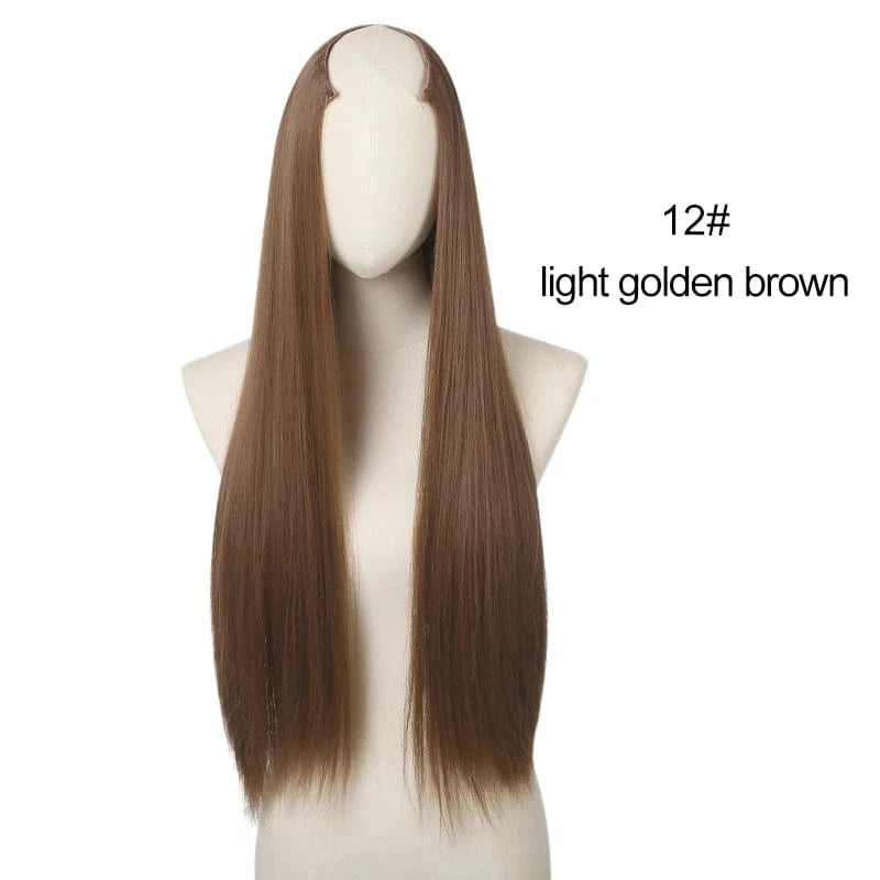 Wholesale 28" Vendor  Long Straight Synthetic Natural Hair Clip in 3/4 Half Wig Half Up Half Down Upart U Part Wigs Extensions
