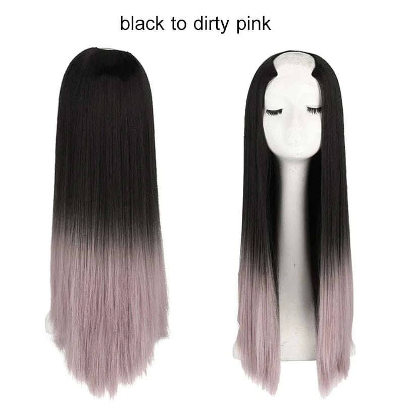 Wholesale 28" Vendor  Long Straight Synthetic Natural Hair Clip in 3/4 Half Wig Half Up Half Down Upart U Part Wigs Extensions