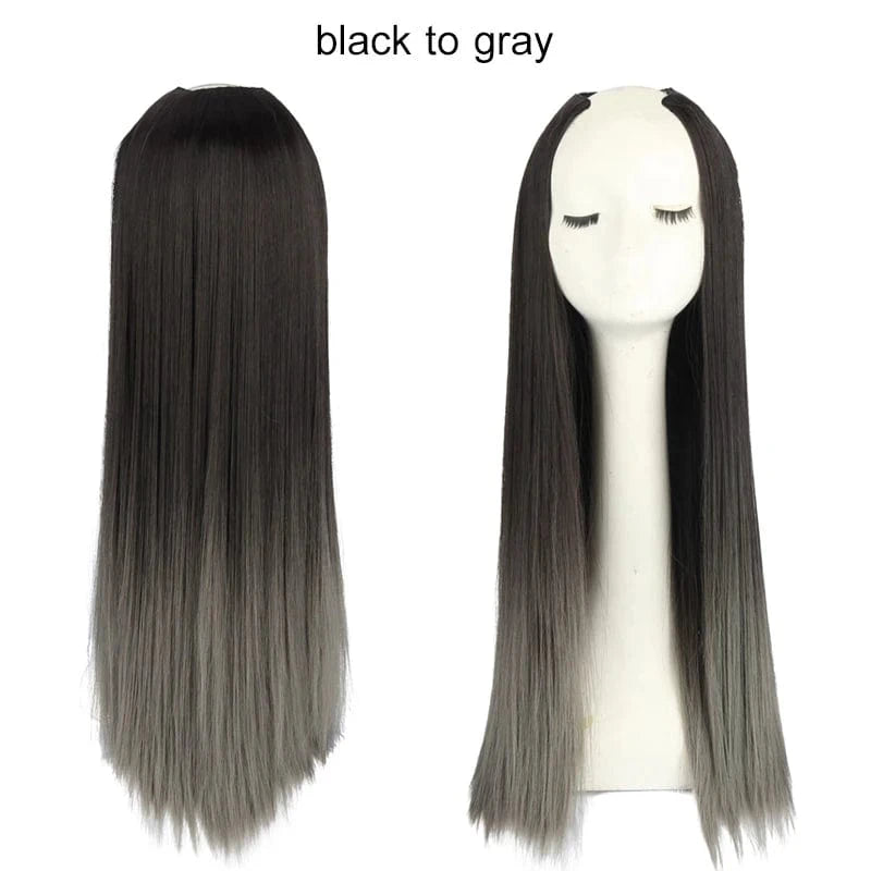 Wholesale 28" Vendor  Long Straight Synthetic Natural Hair Clip in 3/4 Half Wig Half Up Half Down Upart U Part Wigs Extensions