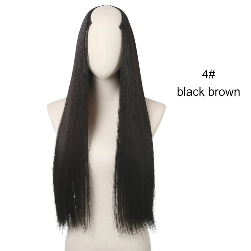 Wholesale 28" Vendor  Long Straight Synthetic Natural Hair Clip in 3/4 Half Wig Half Up Half Down Upart U Part Wigs Extensions