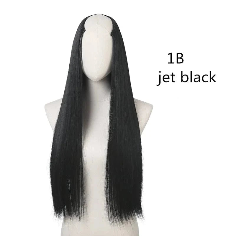 Wholesale 28" Vendor  Long Straight Synthetic Natural Hair Clip in 3/4 Half Wig Half Up Half Down Upart U Part Wigs Extensions