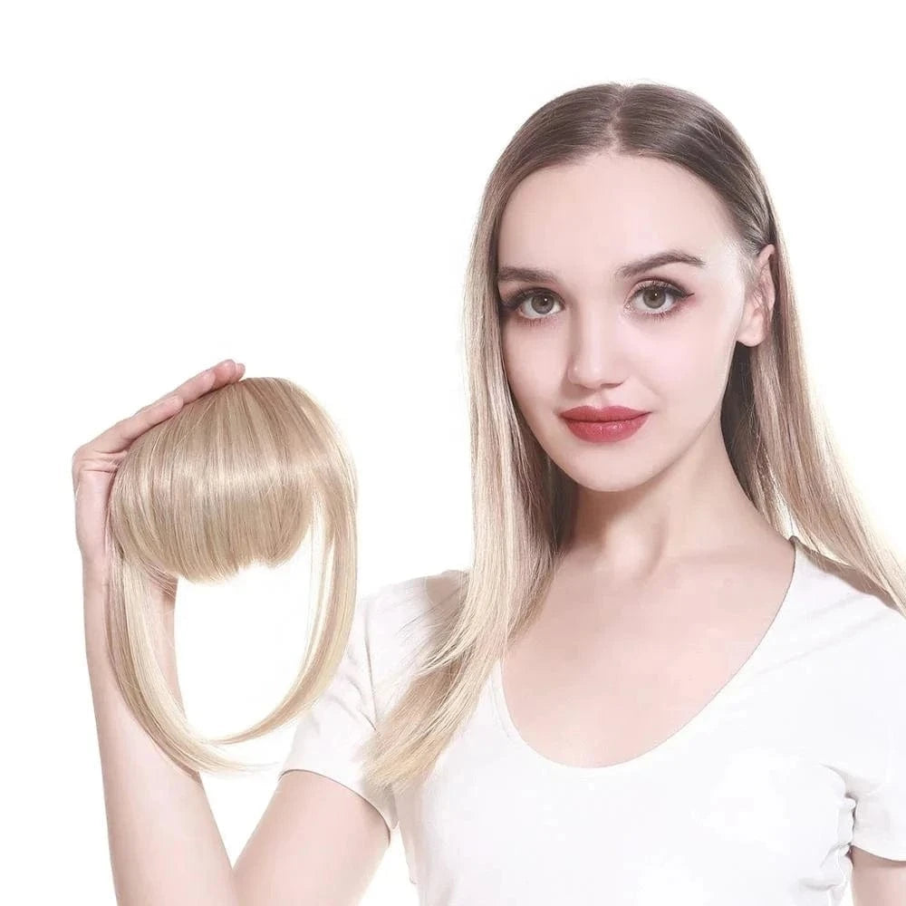 Wholesale 8 Inch Short Natural Hairpieces Synthetic Hair Bangs Fringe Straight Thick Neat Blun Front Clip In Bangs Extension