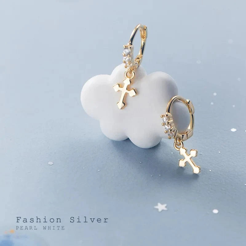 wholesale 925 silver earrings jewelry women 18K gold plated sterling silver geometric cross drop earrings for women