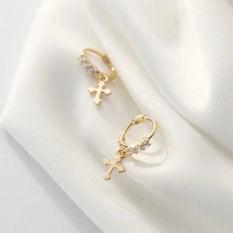 wholesale 925 silver earrings jewelry women 18K gold plated sterling silver geometric cross drop earrings for women