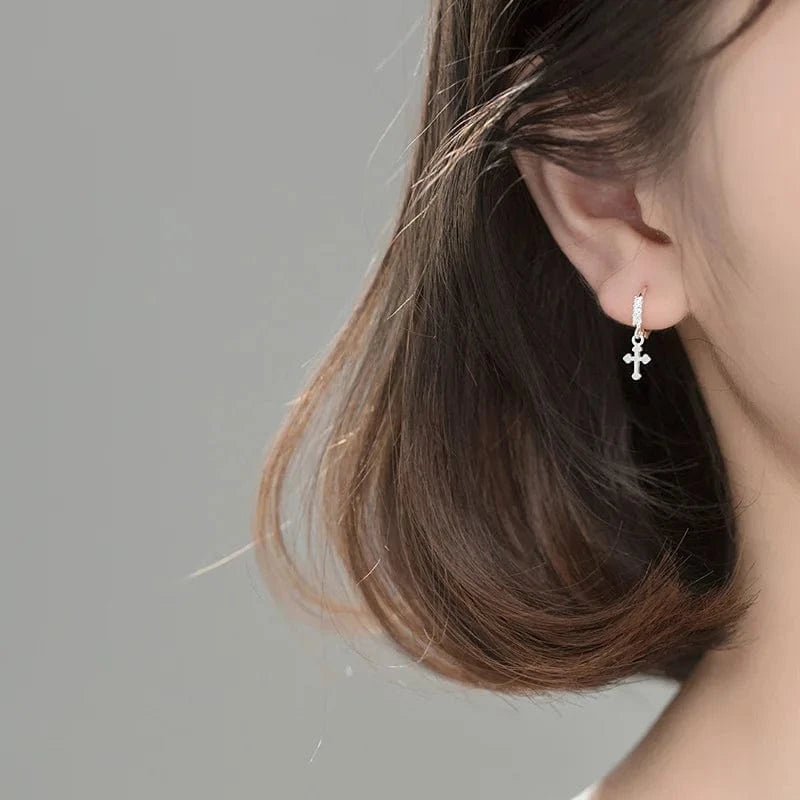 wholesale 925 silver earrings jewelry women 18K gold plated sterling silver geometric cross drop earrings for women