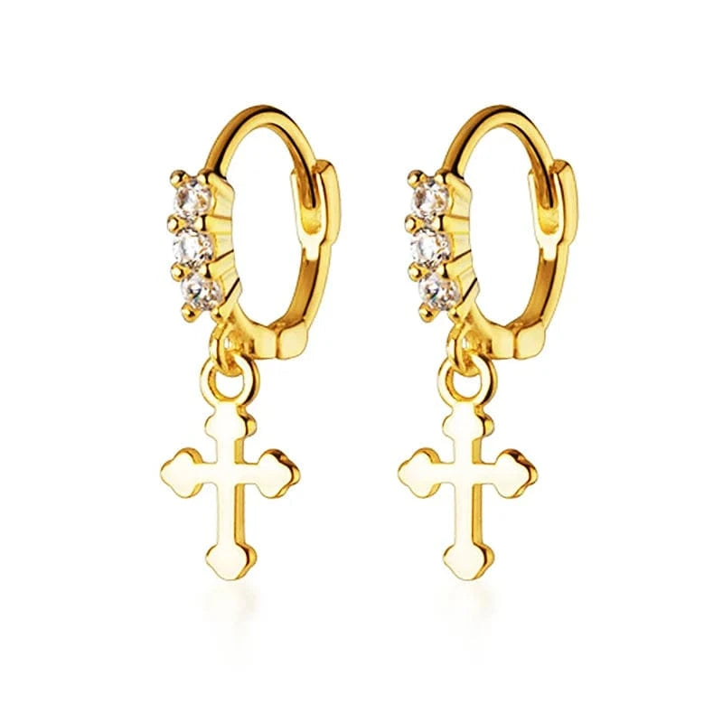 wholesale 925 silver earrings jewelry women 18K gold plated sterling silver geometric cross drop earrings for women
