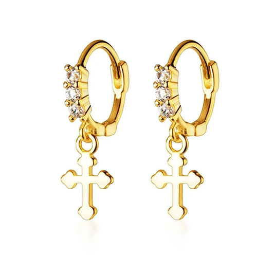 wholesale 925 silver earrings jewelry women 18K gold plated sterling silver geometric cross drop earrings for women