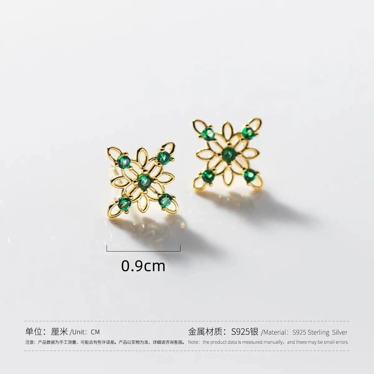 wholesale 925 silver earrings women sterling silver geometric stud earrings  minimalist green zircon earrings jewelry