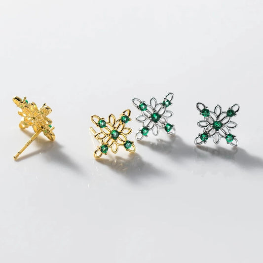 wholesale 925 silver earrings women sterling silver geometric stud earrings  minimalist green zircon earrings jewelry