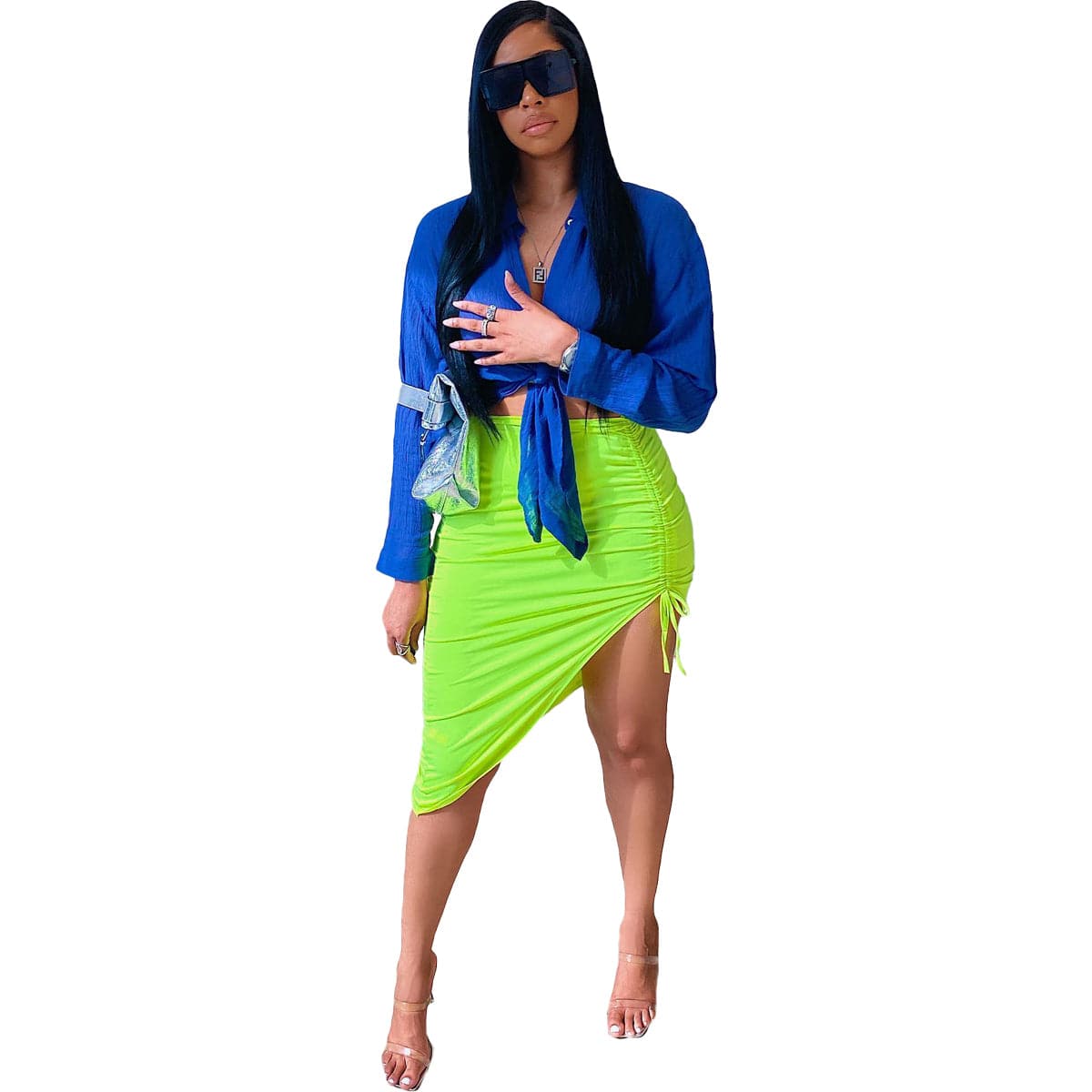 Wholesale apparels new slim slimming solid color drawstring skirt