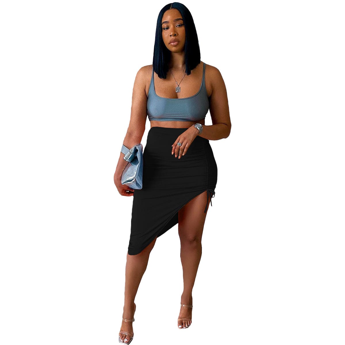 Wholesale apparels new slim slimming solid color drawstring skirt