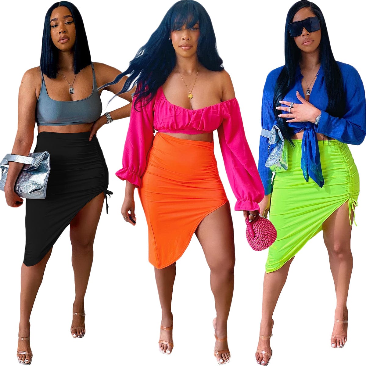 Wholesale apparels new slim slimming solid color drawstring skirt