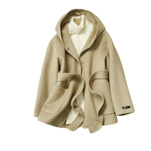 Wholesale Autumn Winter Regular Cashmere Coat Women Lambs Wool Coats with Hooded