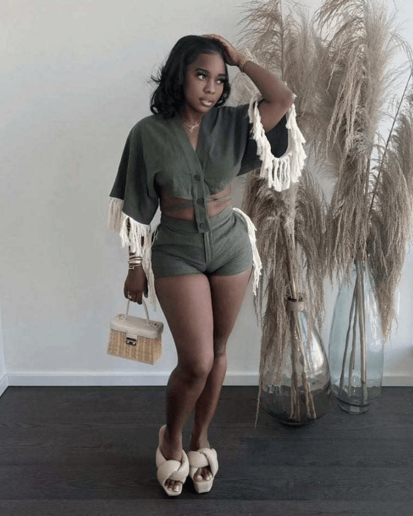 Wholesale Boutiques Clothing Women Two Tops Shorts Set Tassel Shirt Shorts Lace Up2 Piece Set Women Summer Clothes For Women