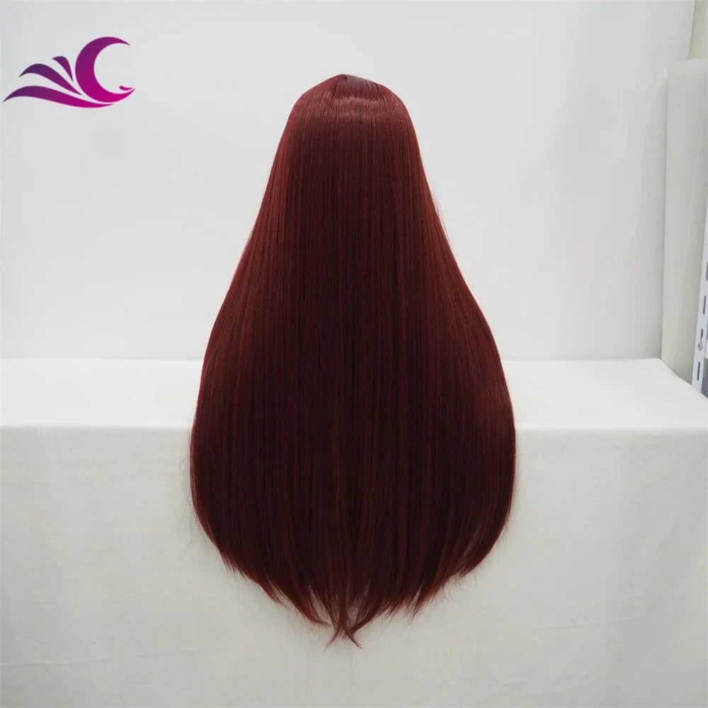 Wholesale Burgundy T-part Middle Part Lace Front Wig Fatura Premium Fiber Synthetic Hair Wigs for Black Women