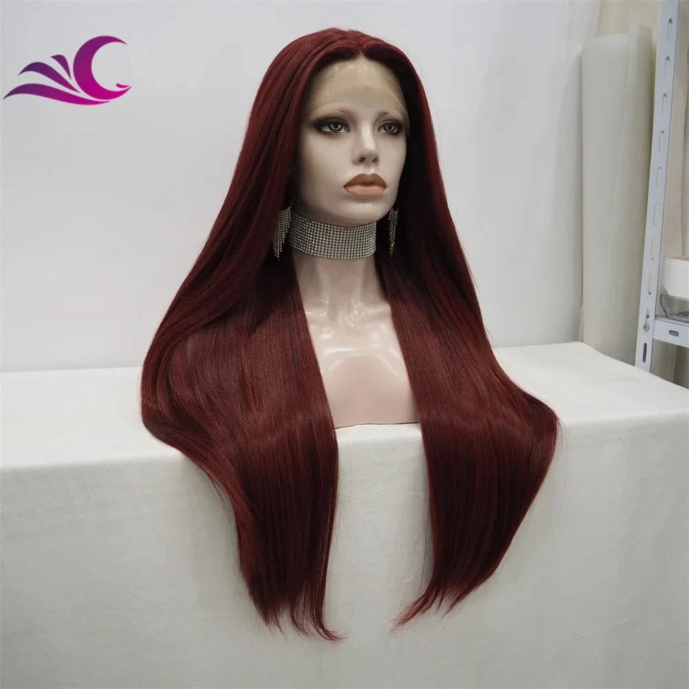 Wholesale Burgundy T-part Middle Part Lace Front Wig Fatura Premium Fiber Synthetic Hair Wigs for Black Women