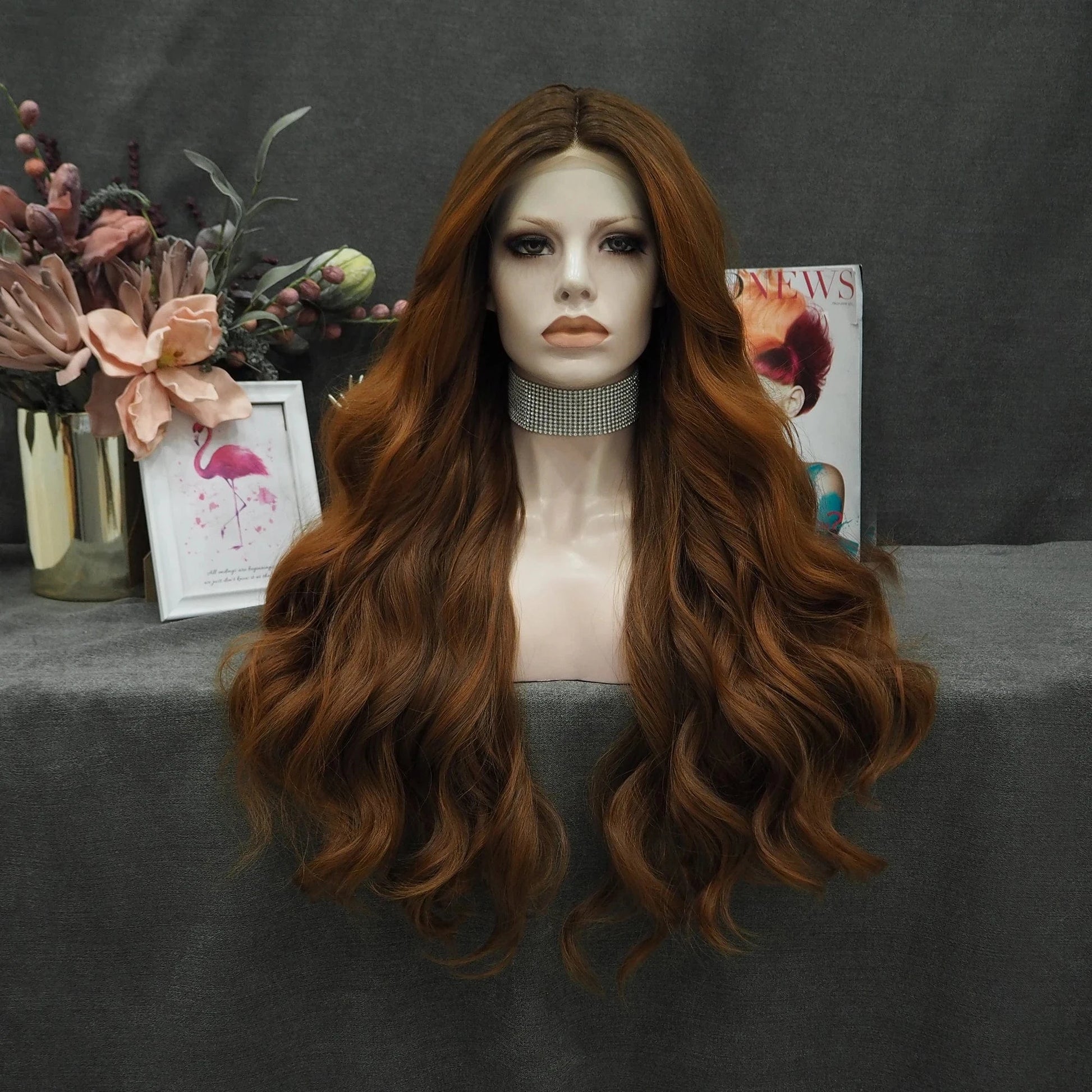Wholesale Burgundy T-part Middle Part Lace Front Wig Fatura Premium Fiber Synthetic Hair Wigs for Black Women