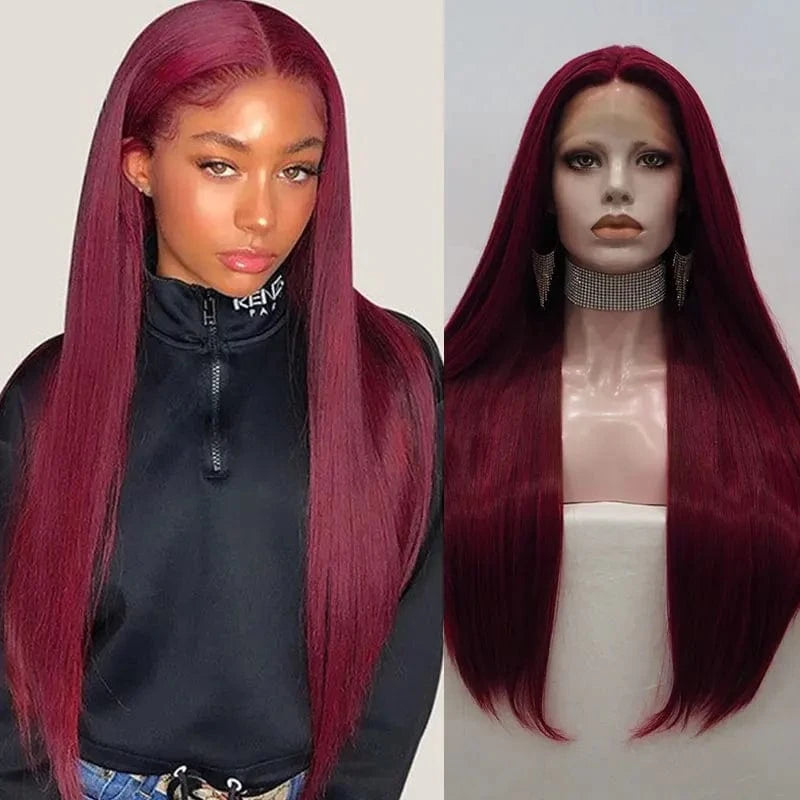 Wholesale Burgundy T-part Middle Part Lace Front Wig Fatura Premium Fiber Synthetic Hair Wigs for Black Women