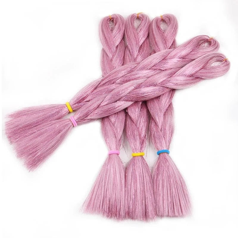 Wholesale  BY Express DHL 200packs  100g 24" 60cm BUBBLEGUM LIGHT MAUVE Synthetic Jumbo Braid Mixed Metallic Glitter Twinkl