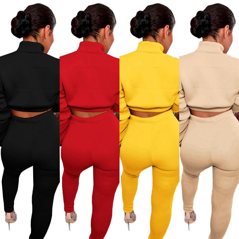 Wholesale Casual 2 Piece Outfits Stacked Long Sleeve Zipper Autumn Winter Women Clothing Two Piece Pants Set