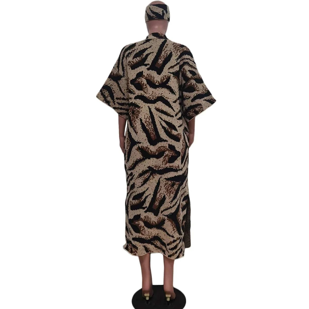 Wholesale Casual Leopard Jacquard Jacket Coat With Headscarf Knit Kimono Long Sweater Cardigan Women