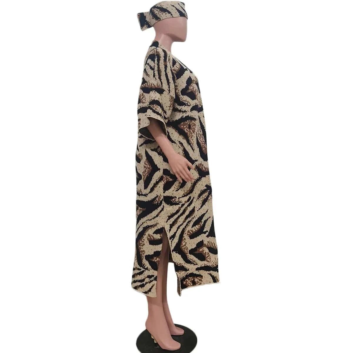 Wholesale Casual Leopard Jacquard Jacket Coat With Headscarf Knit Kimono Long Sweater Cardigan Women