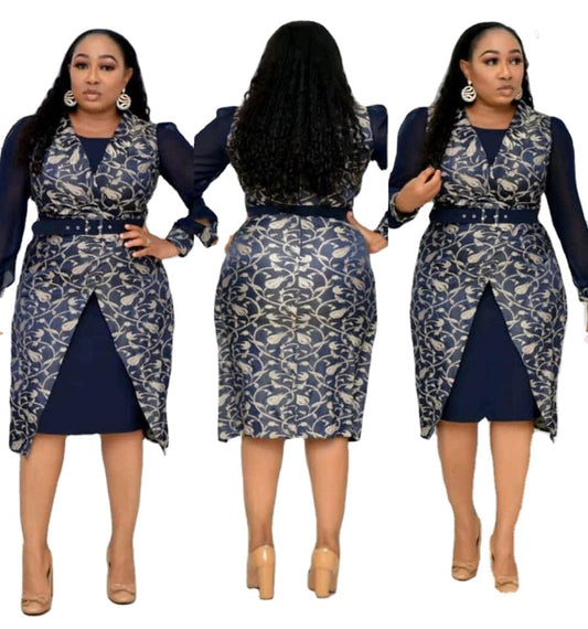 Wholesale Chiffon Patchwork kitenge Africa Plus Size Two Piece Set women dress casual for office wear
