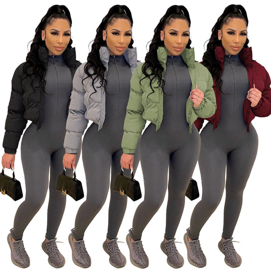 Wholesale Coats Solid Color Long Sleeve Zipper Jacket Clothes Puffer Bubble Coats For Ladies Winter Breaker Jacket