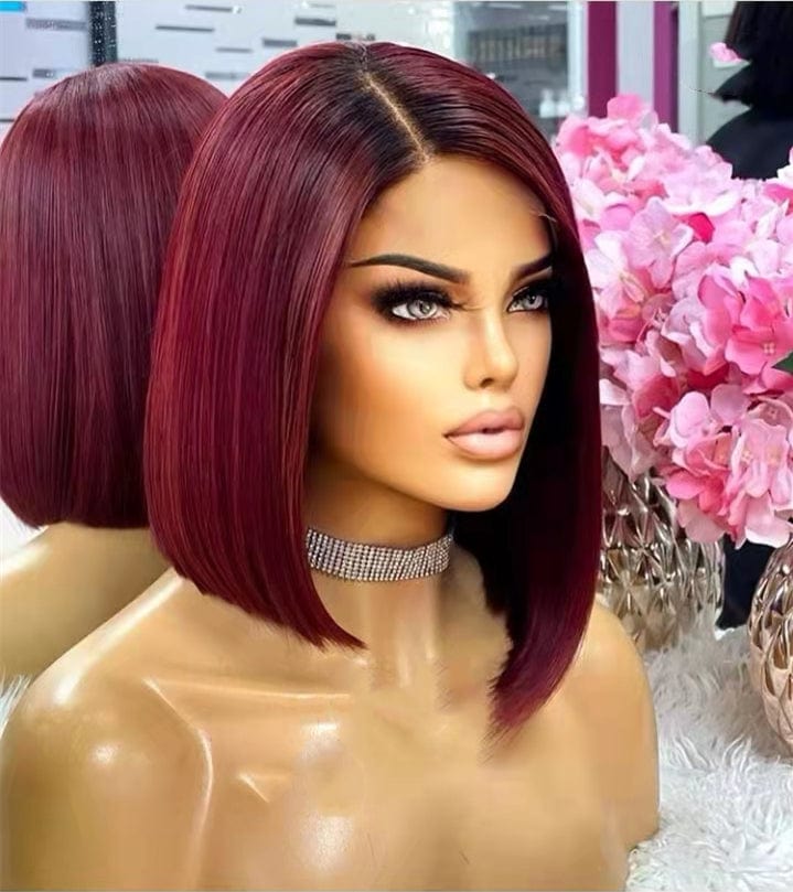 Wholesale Color Bob Wigs Burgundy Color Silky Straight HD Transparent Lace Front Wigs for Black Women