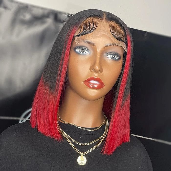 Wholesale Color Bob Wigs Red/Black Silky Straight HD Transparent Lace Front Wigs for Black Women