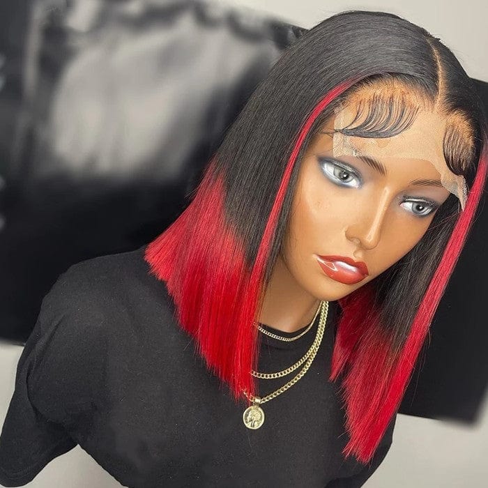 Wholesale Color Bob Wigs Red/Black Silky Straight HD Transparent Lace Front Wigs for Black Women