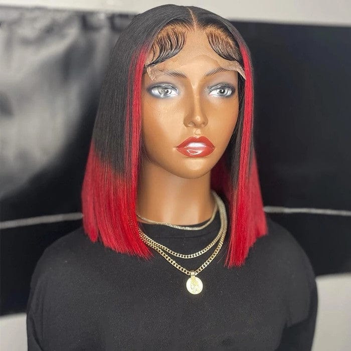 Wholesale Color Bob Wigs Red/Black Silky Straight HD Transparent Lace Front Wigs for Black Women