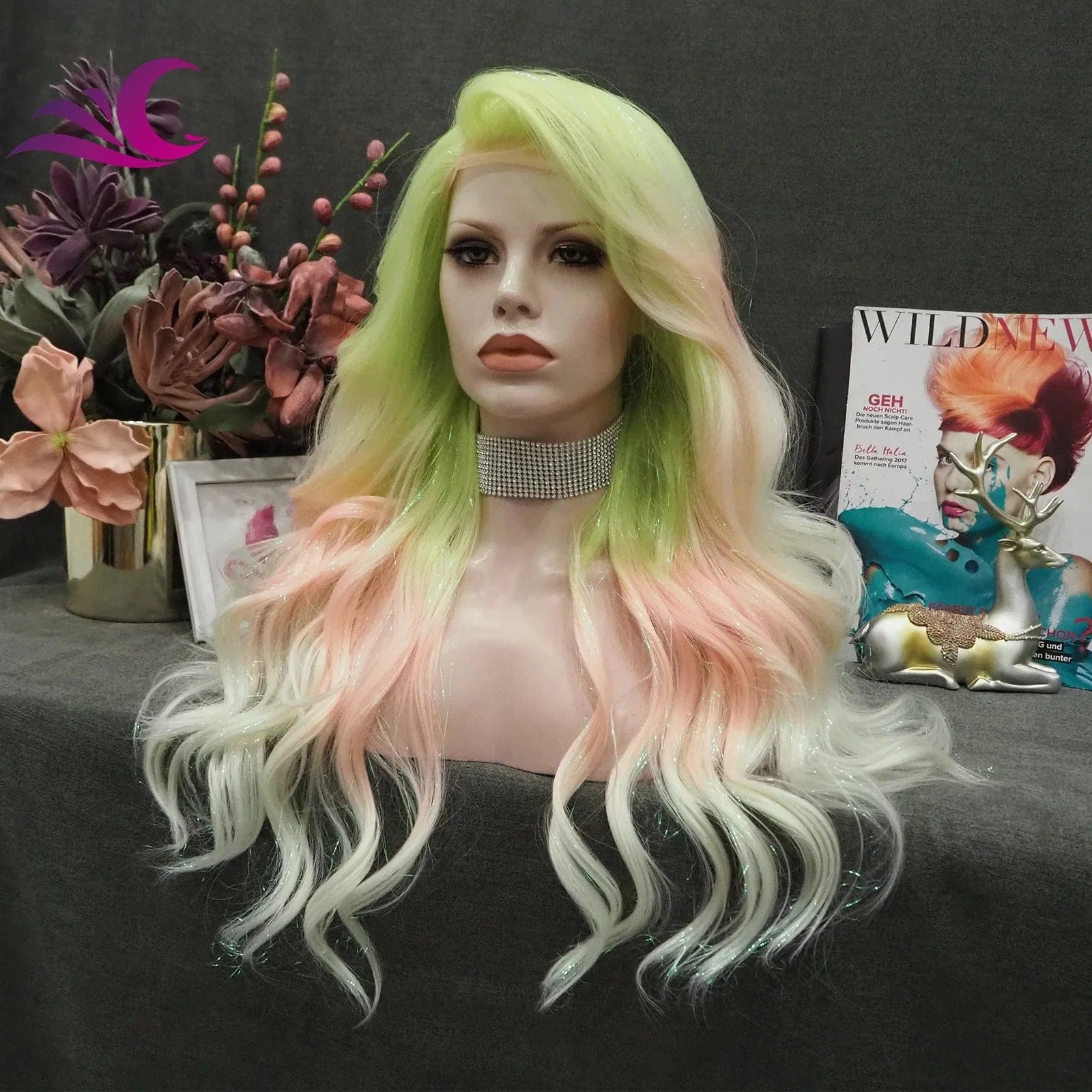 Wholesale Colorful Pre-Plucked Heat Resistant Premium Fiber Futura Synthetic Hair Wigs