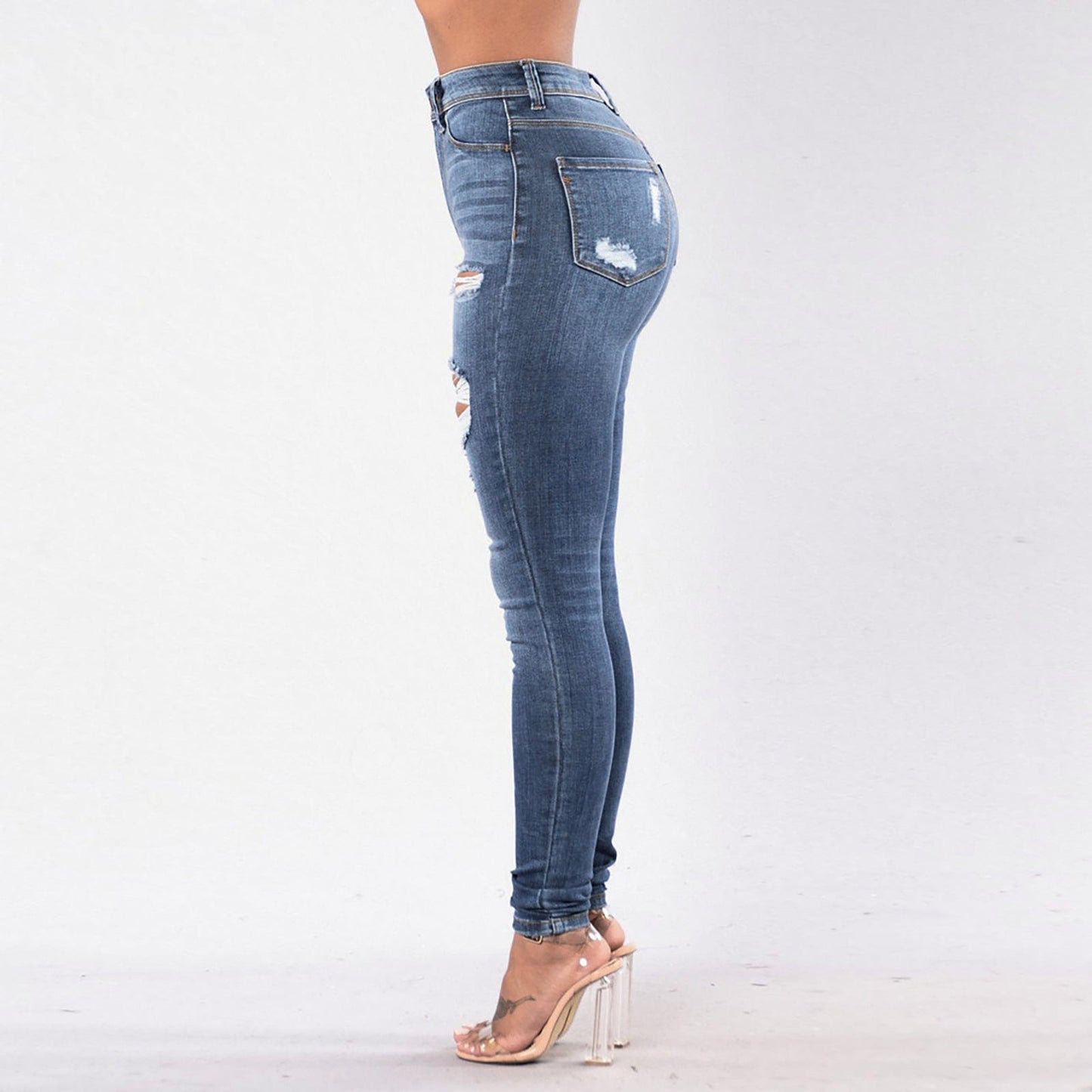 Wholesale Cotton Spandex Skiny Blue High Waisted Jeans Women Women&#39;s Jeans