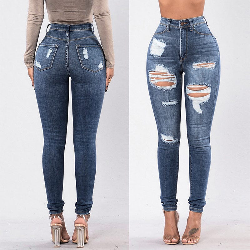 Wholesale Cotton Spandex Skiny Blue High Waisted Jeans Women Women&#39;s Jeans