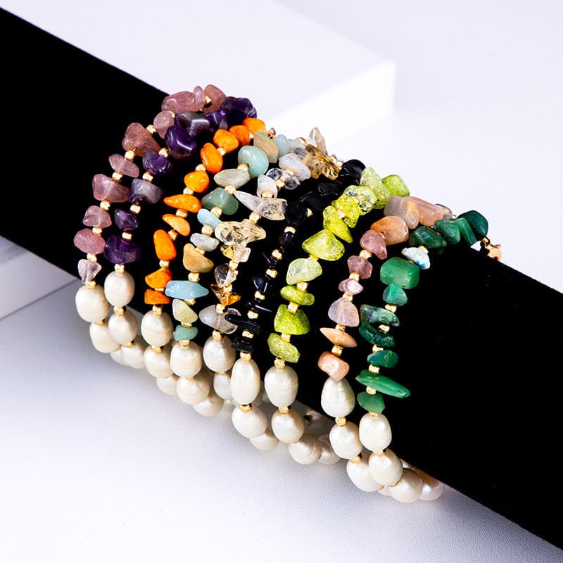 Wholesale Crystal Jewelry Rose Quartz Raw Colorful Crystal Gemstone Chakara Fresh Water Pearl Bracelets for Women