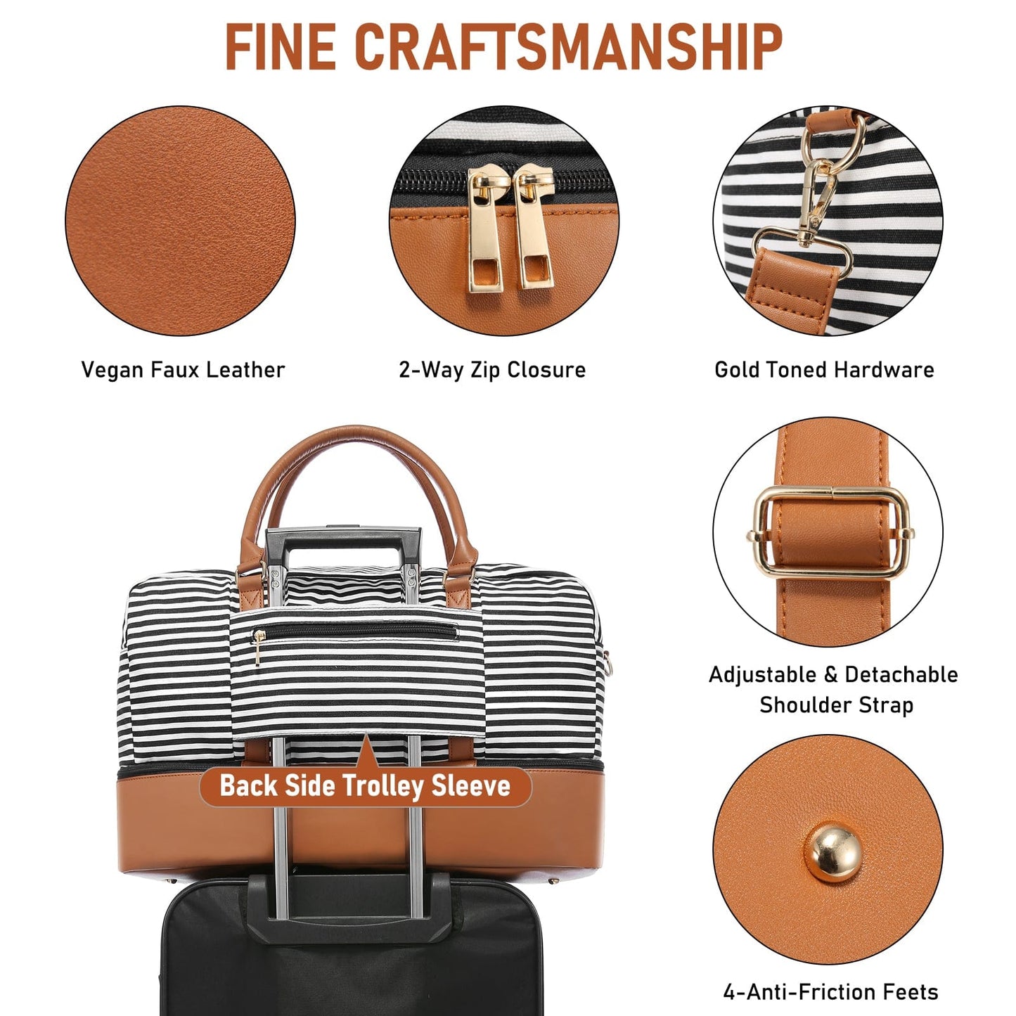 Wholesale custom low moq vintage canvas PU leather trim tote crossbody shoulder bag women weekend duffel travel bags