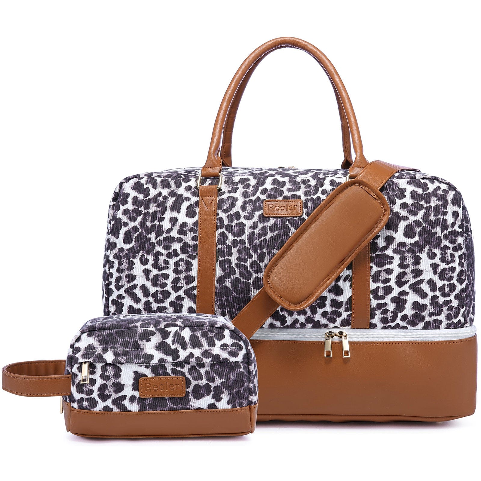 Wholesale custom low moq vintage canvas PU leather trim tote crossbody shoulder bag women weekend duffel travel bags