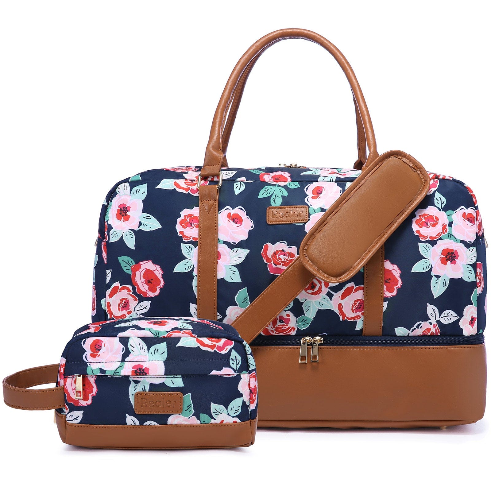 Wholesale custom low moq vintage canvas PU leather trim tote crossbody shoulder bag women weekend duffel travel bags