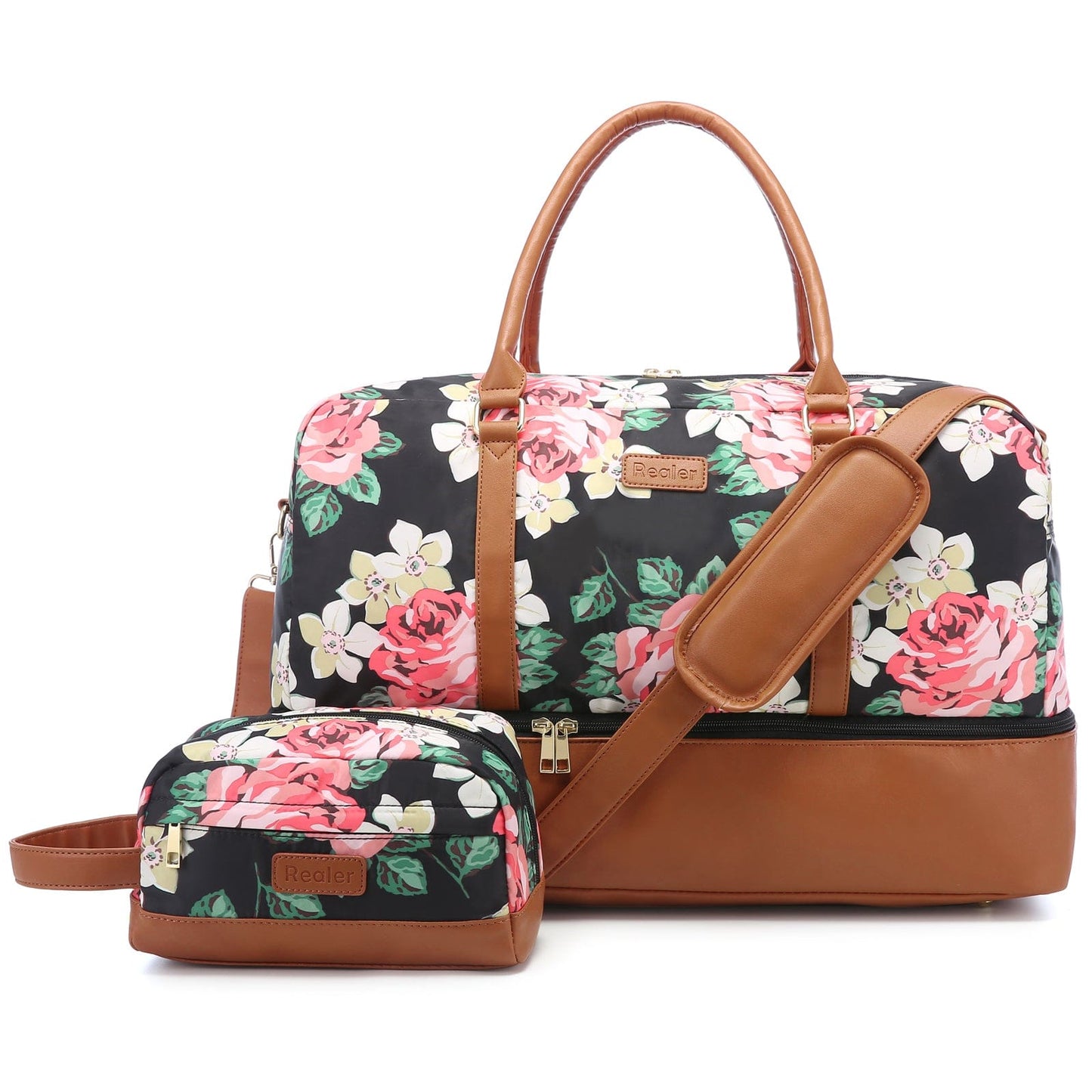 Wholesale custom low moq vintage canvas PU leather trim tote crossbody shoulder bag women weekend duffel travel bags