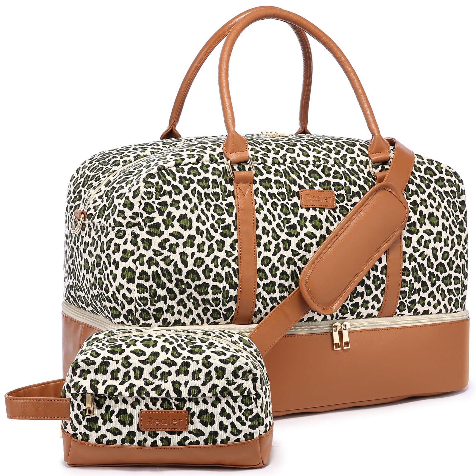 Wholesale custom low moq vintage canvas PU leather trim tote crossbody shoulder bag women weekend duffel travel bags